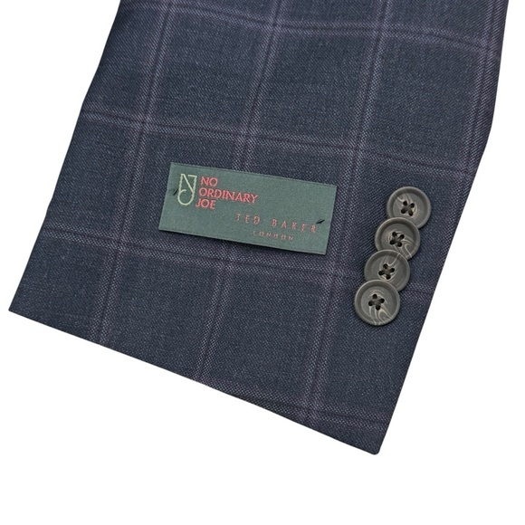 Ted Baker London No Ordinary Joe Jake 100% Wool Suit Navy Windowpane 40Long 34W - Picture 9 of 16